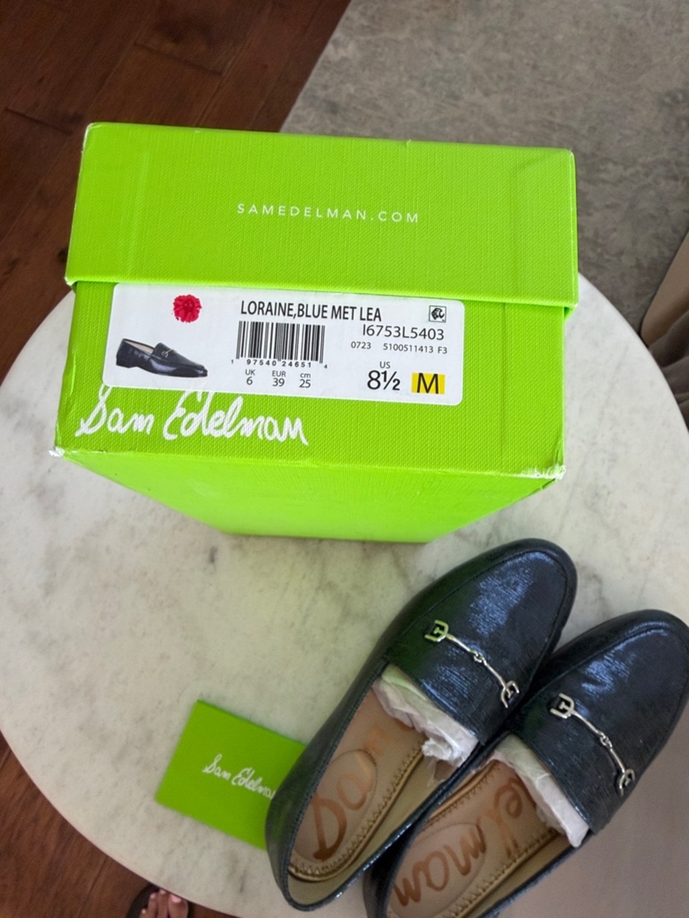 Sam Edelman Women's Navy Textured Leather Loafers - Picture 6 of 7